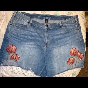 Lane Bryant 24 Embroidered Denim Shorts Worn Once